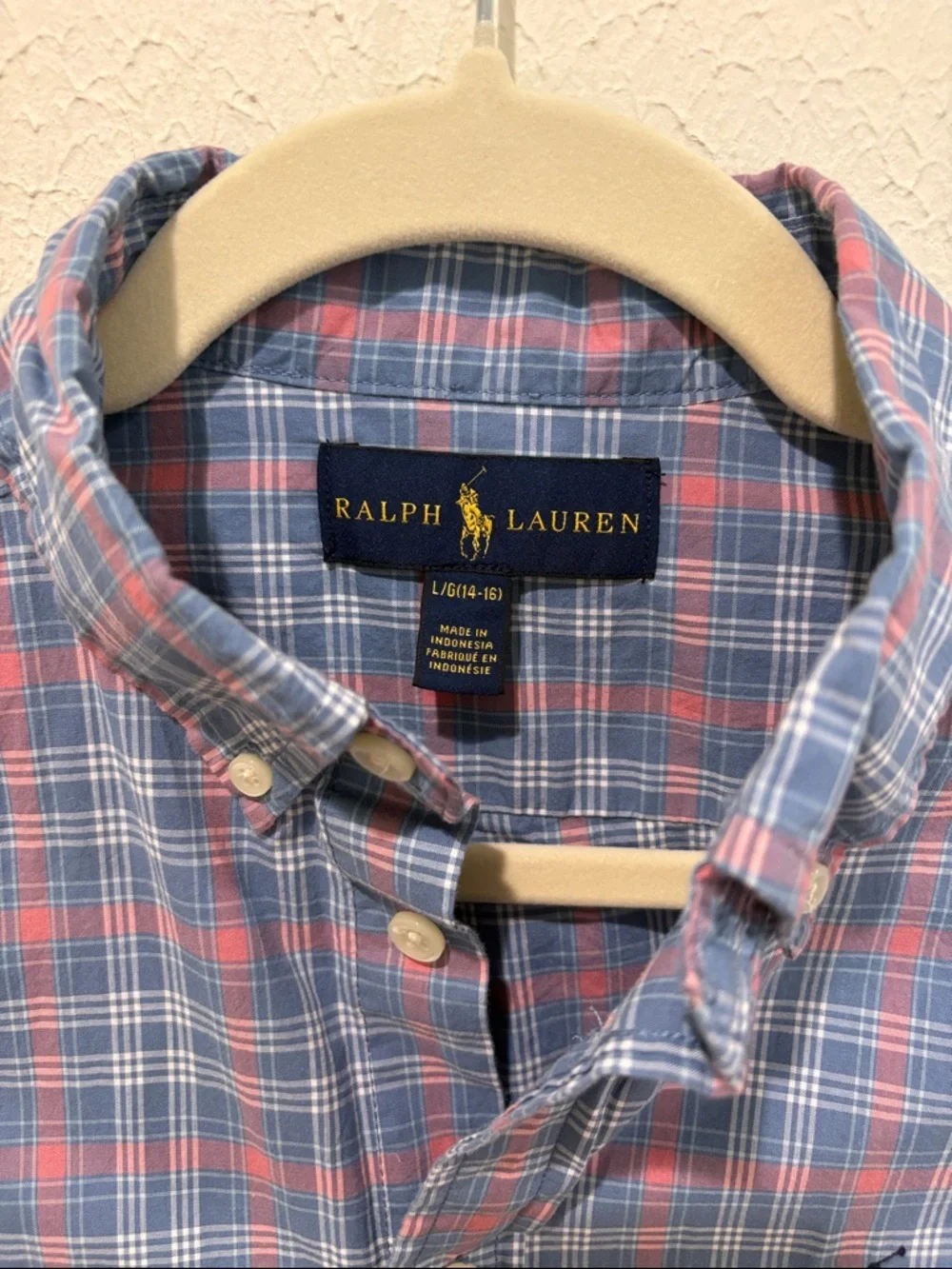 Ralph Lauren Blue and Pink Plaid Cotton Button-Down Shirt